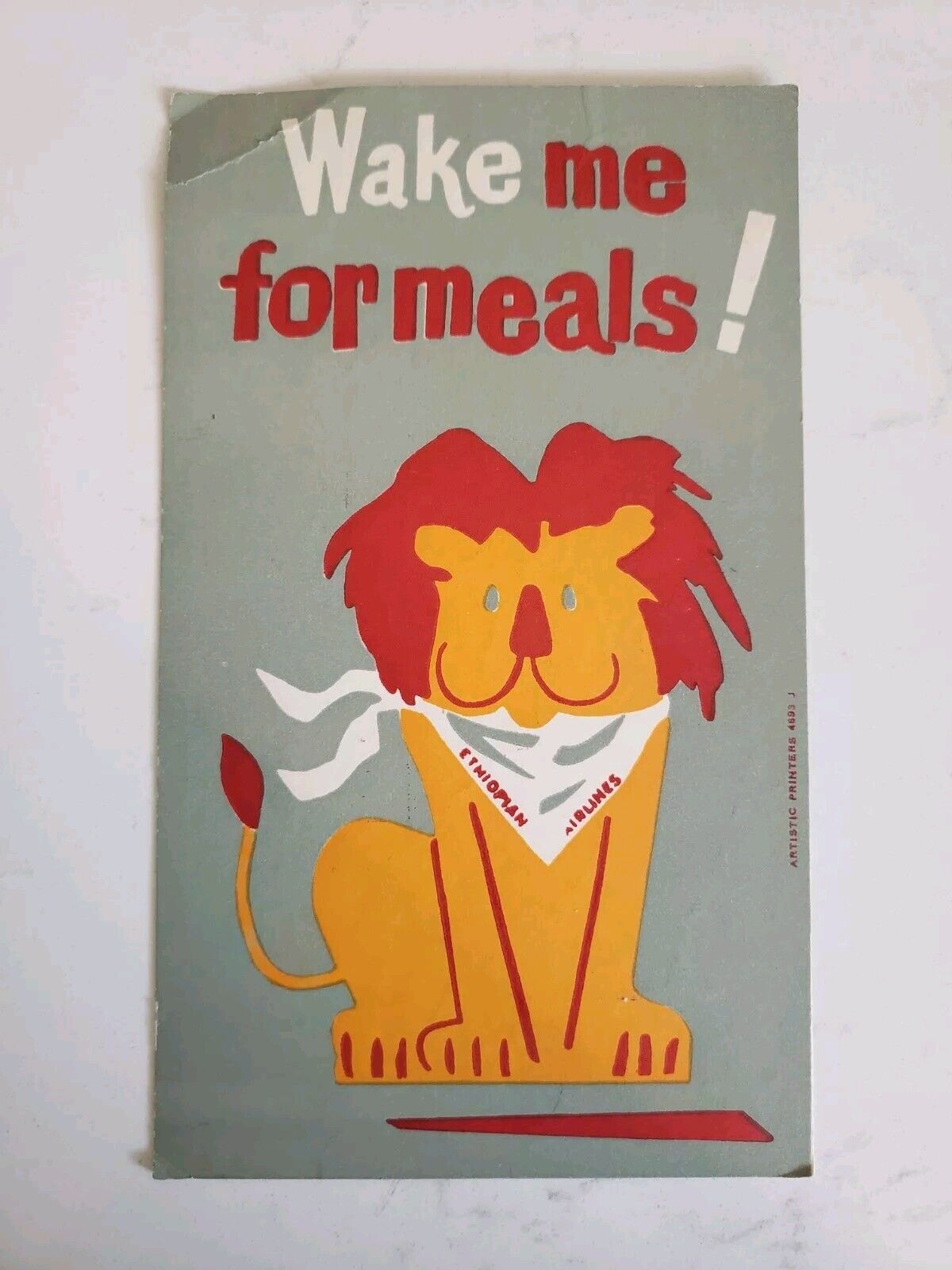 Ethiopian Airlines Lion Card Wake For Meals Let Me Sleep Vintage Ephemera