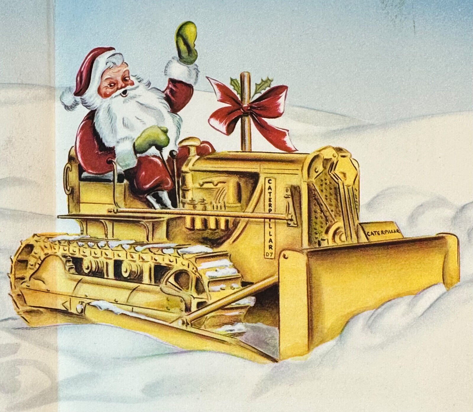 c 1950 OHIO MACHINERY CO. Advertising Christmas Santa Claus Card CATERPILLAR CAT
