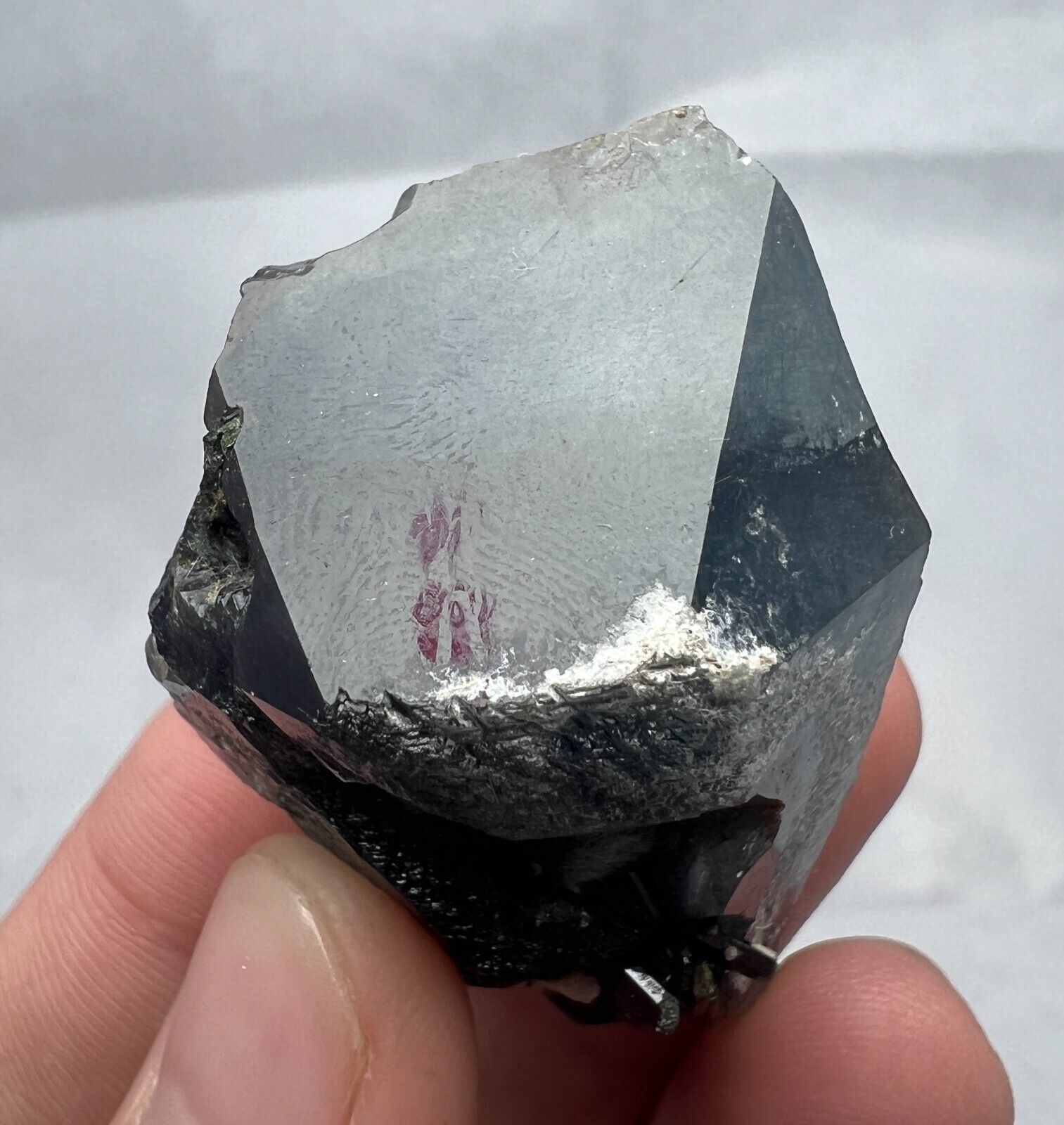 Beautiful Rare Riebeckite in and on Blue Rutile Quartz Crystal with Aegirine