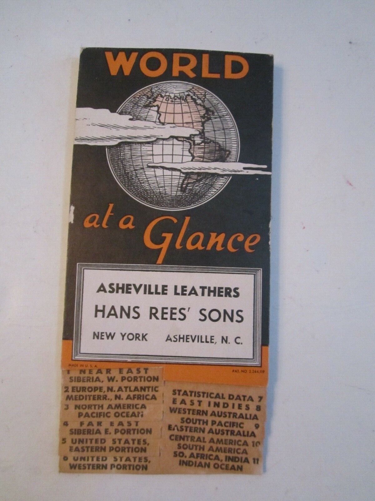 1939 WORLD AT A GLANCE CARDBOARD & PAPER MAP FOLD OUT - SHOE ADVERTISEMENT SC-8