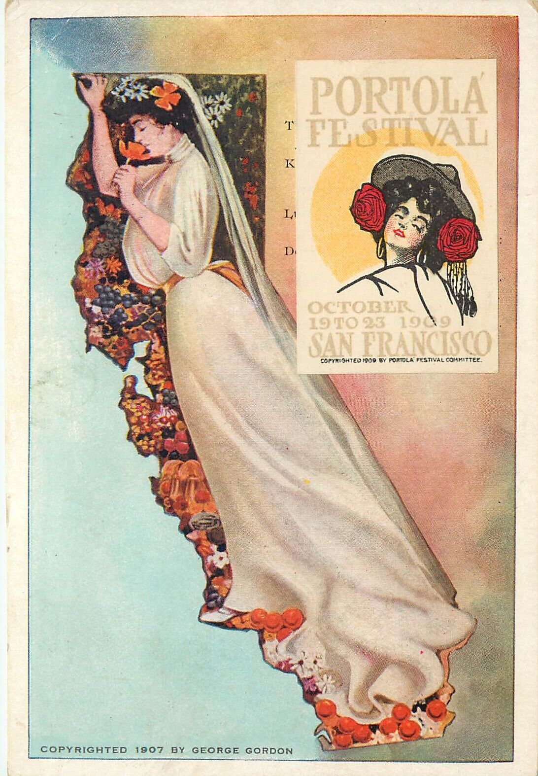 Portola Festival Postcard San Francisco 1909 California Lady Liberty Gordon 7