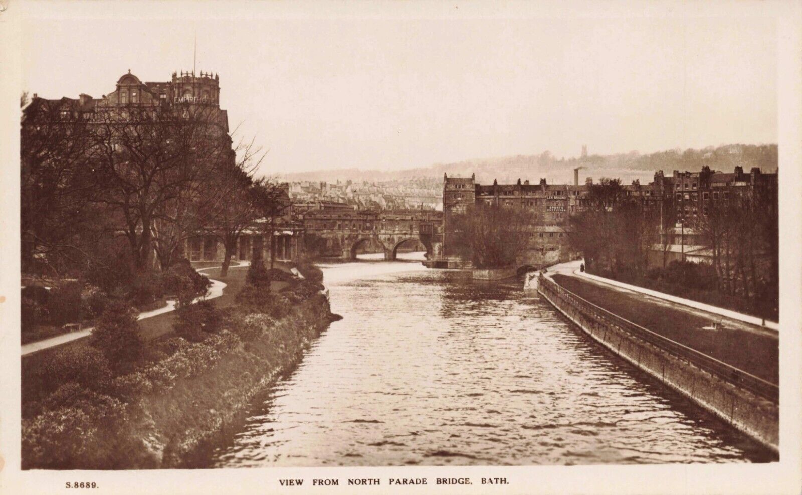 View from North Parade Bridge, Bath RPPC postcard