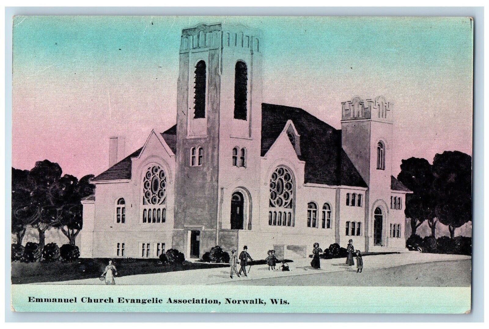 Norwalk Wisconsin Postcard Emmanuel Church Evangelic Association c1918 Vintage