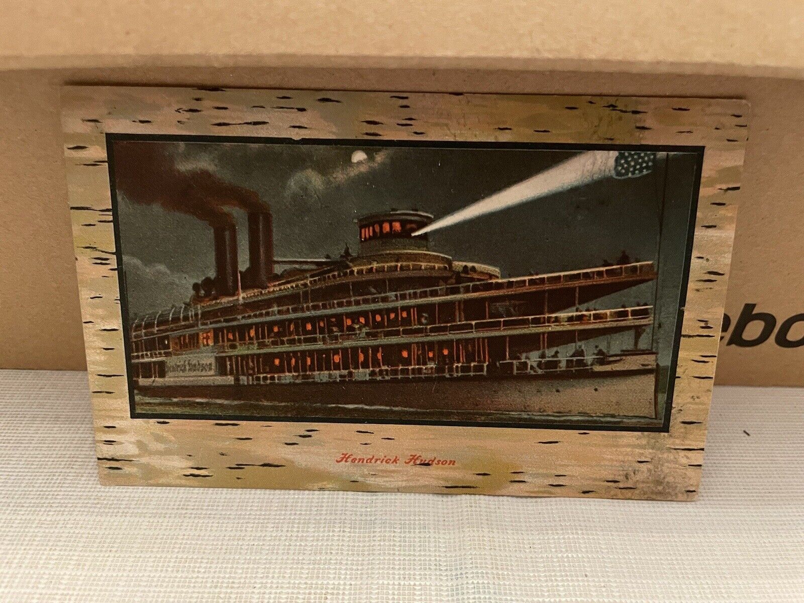 Vintage Postcard 1910\'s Scene at Night Moon Sea Steamer Ship Hendrick Hudson