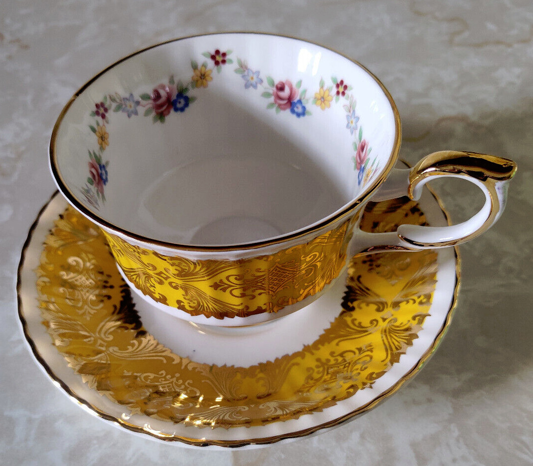 Paragon Pembroke Gold Design Floral Cup Saucer by Appt To Her Majesty the Queen