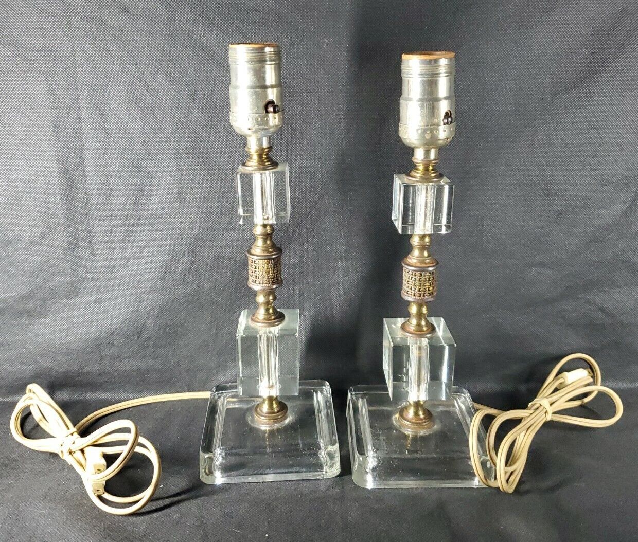 Set Clear LUCITE STACKED Cubes TABLE LAMP DECO 11.5\