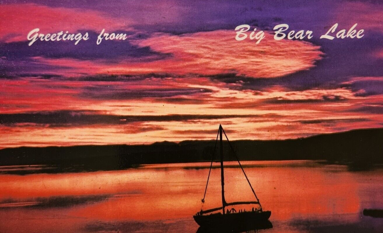Big Bear Lake Sunset Greetings CA Postcard