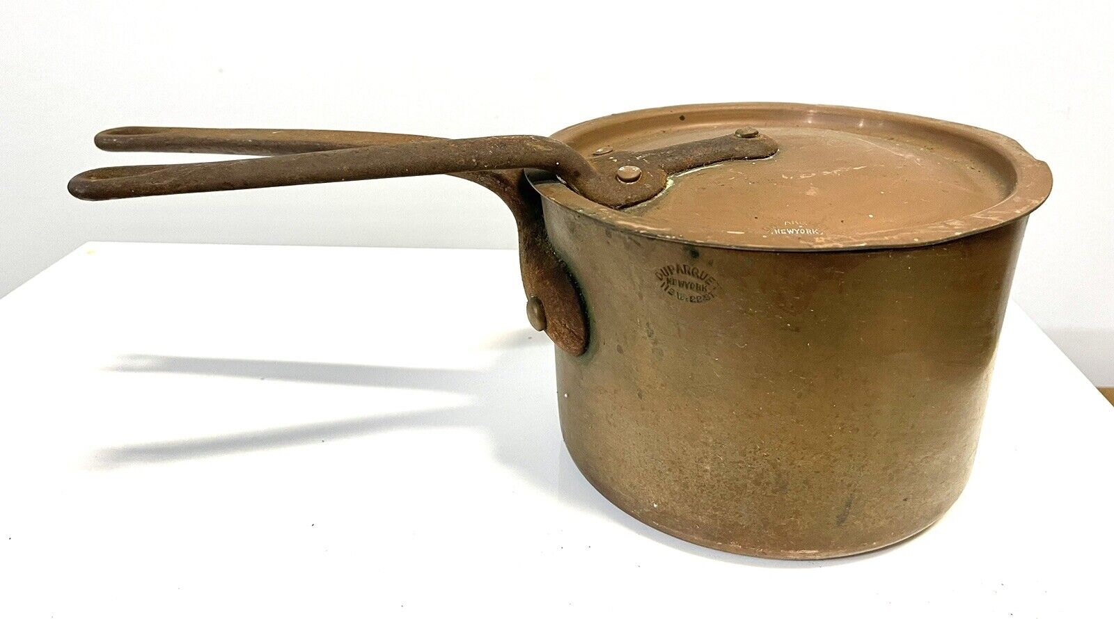 Antique Duparquet Copper Pan Or Pot W/ Lid New York 110 W. 22nd St.  #8