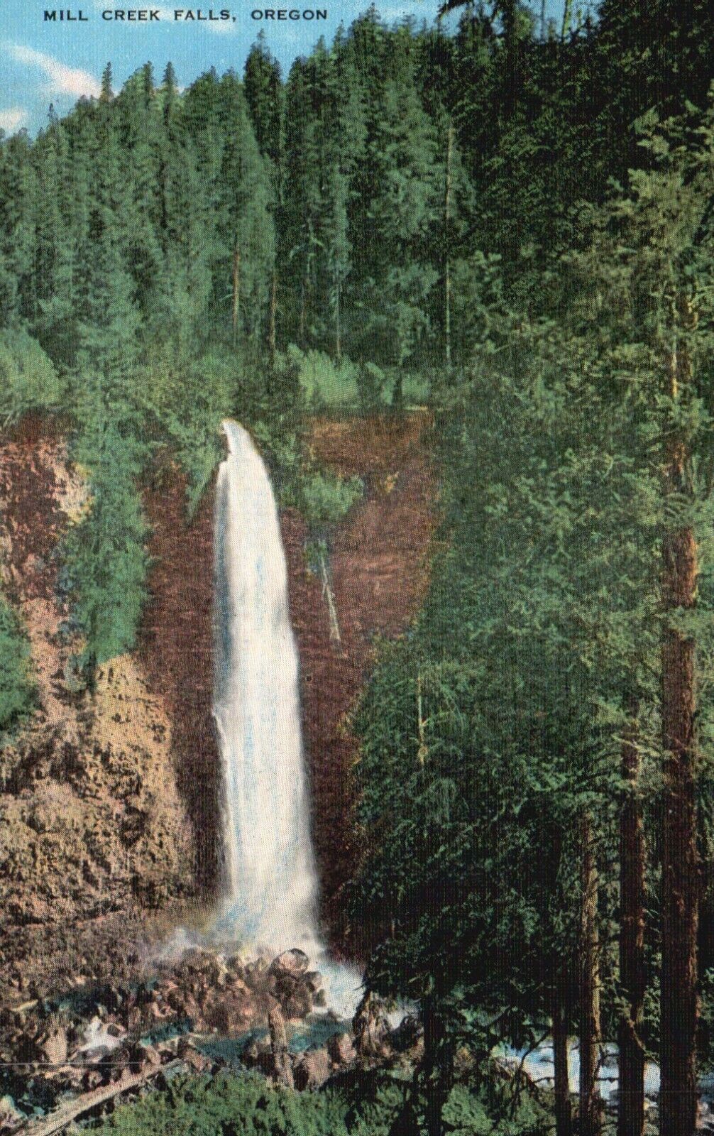 Postcard OR Mill Creek Falls Oregon Linen Unposted Antique Vintage PC H3410