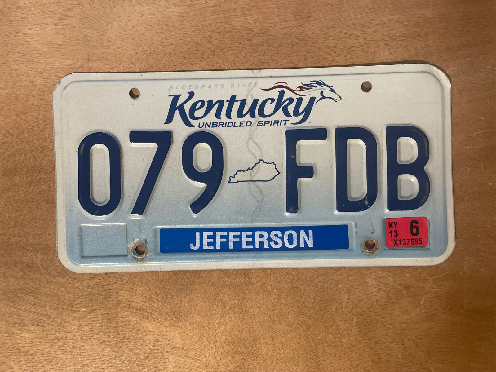 2013 Kentucky License Plate # 079 FDB