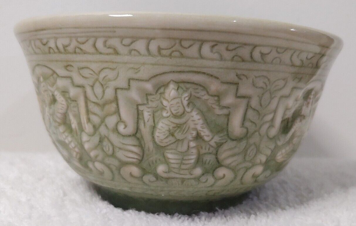 Thai Celadon Green Crackle Stoneware Planter Vintage Stamped 