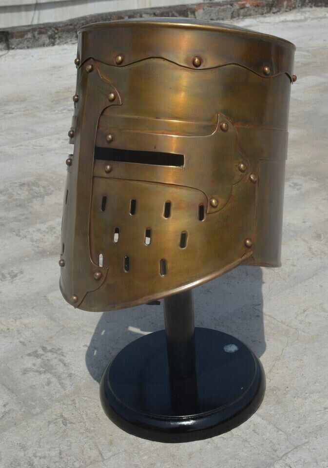 Crusader Great Helm Brass Antique Medieval Knights Templar Helmet Armor