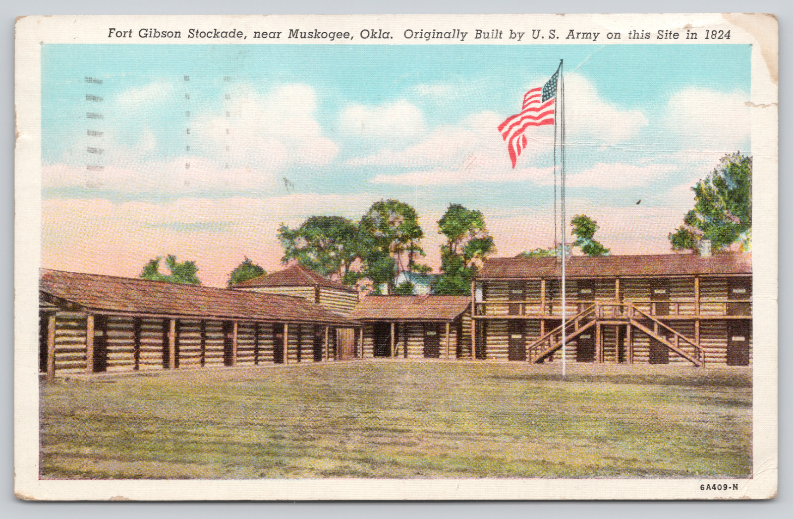 Postcard Muskogee, 1945, Fort Gibson Stockade, Linen A1023