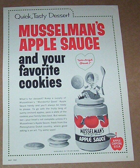 1962 print ad -Musselman\'s Apple Sauce & cookies Pennsylvania Dutch country PAGE