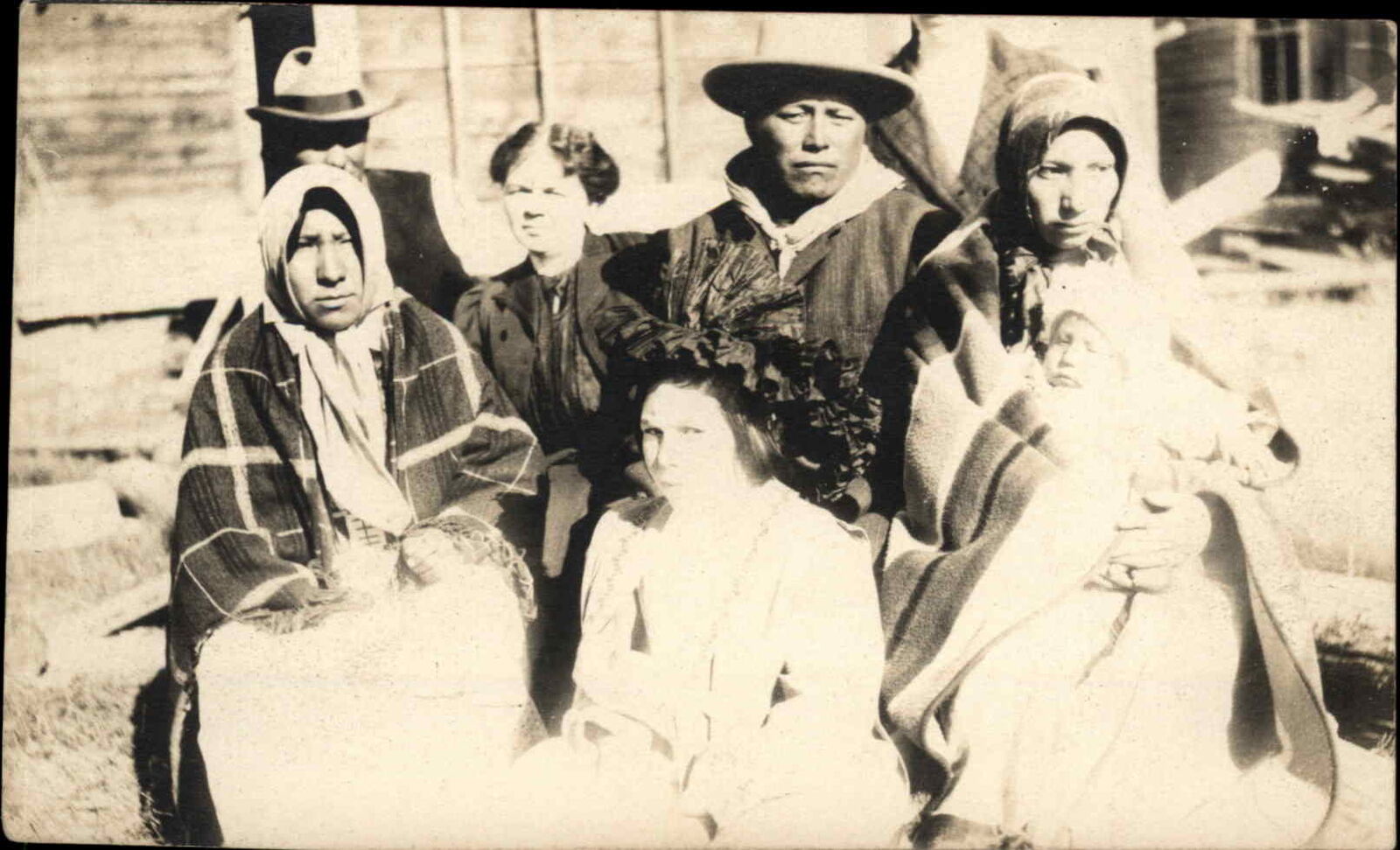 Native Ameircan Indian Family Unidentified - White Girl? Real Photo Postcard