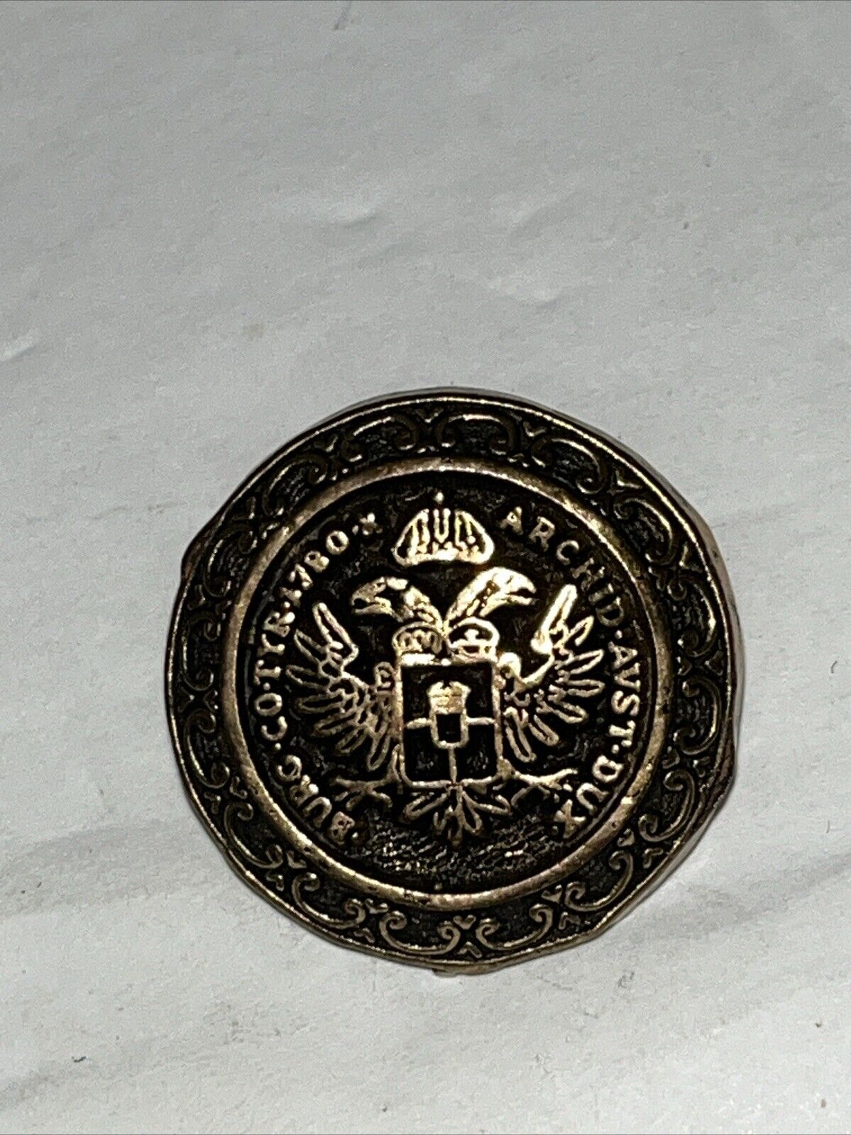 Vintage  Austrian Coat of Arms Double Eagle Gold Color Button Ornate