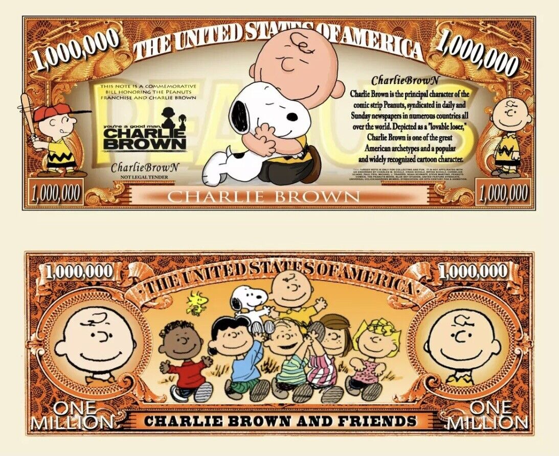 50 Pack Charlie Brown Funny Money 1 Million Dollar Bills Collectible Novelty