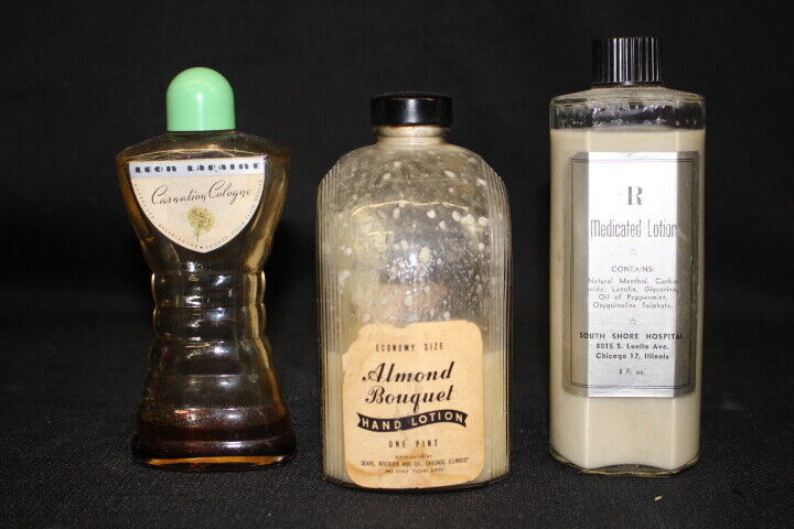 3 Vintage Original Art Deco Glass Collectible Cologne and Lotion Bottles; 1930\'s