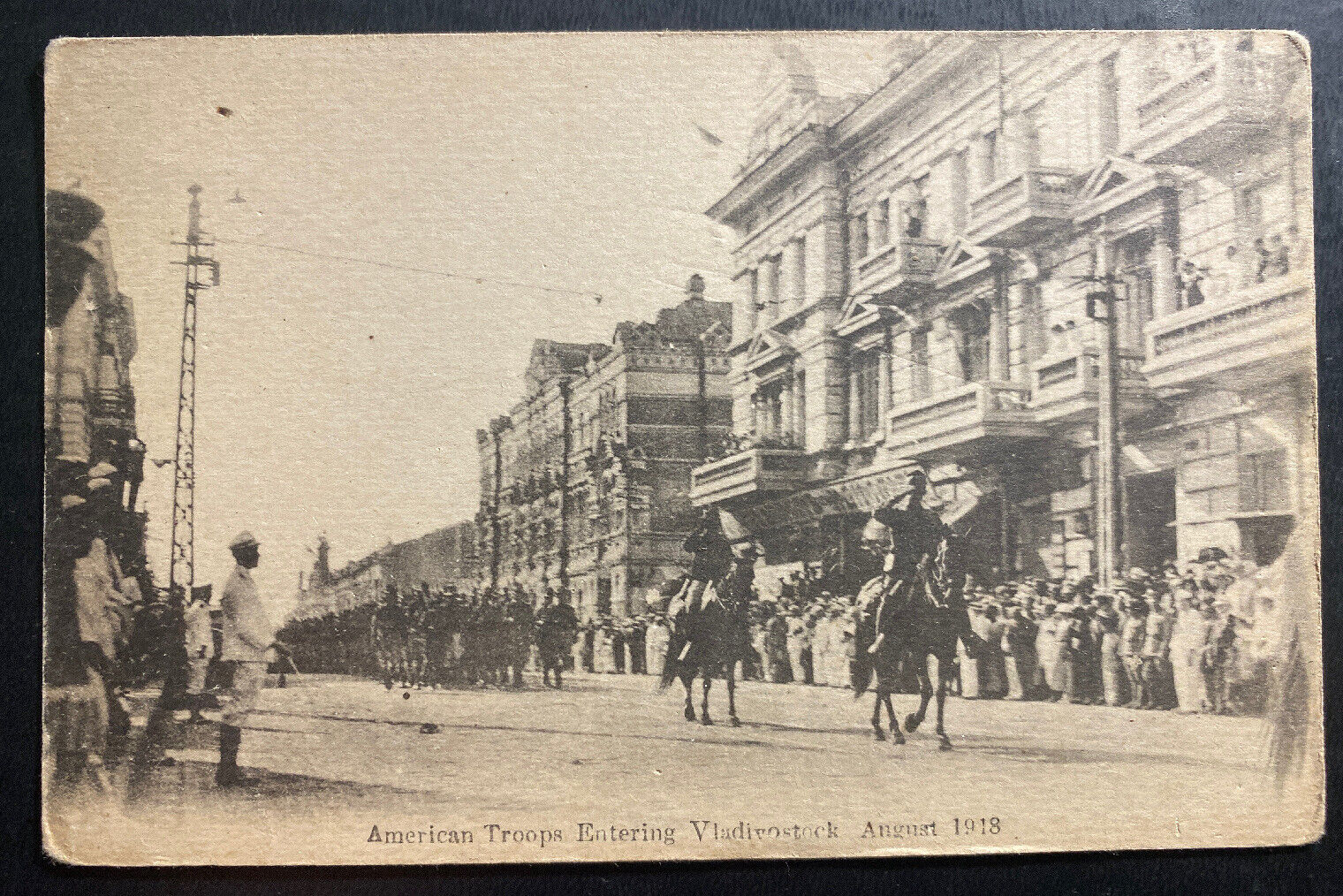 Mint American Troops Entering Vladivostok 1918 Real Picture Postcard RPPC