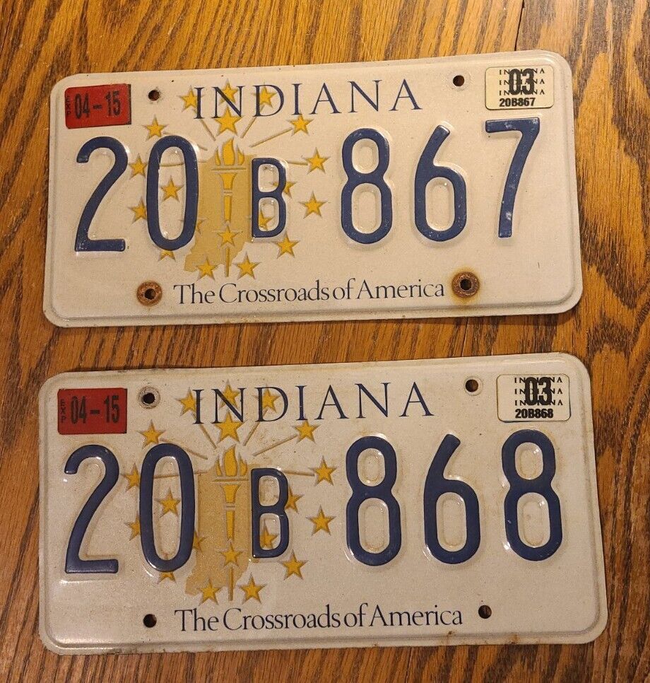 Indiana Elkhart County Sequential License Plates. 2003. 20 B 867 & 20 B 868