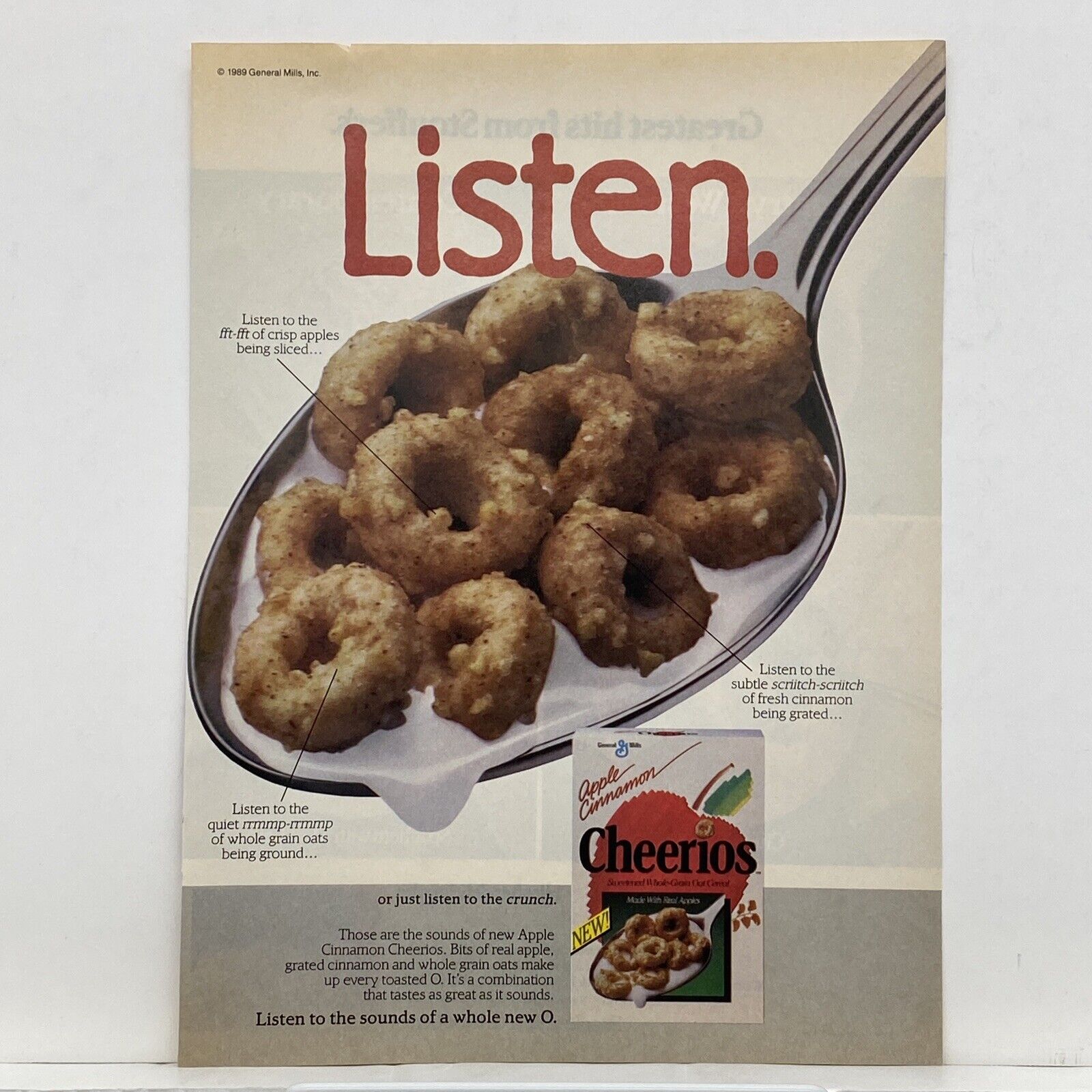 1989 Apple Cinnamon Cheerios Vintage Print Ad Poster 80s Retro Pop Art Décor