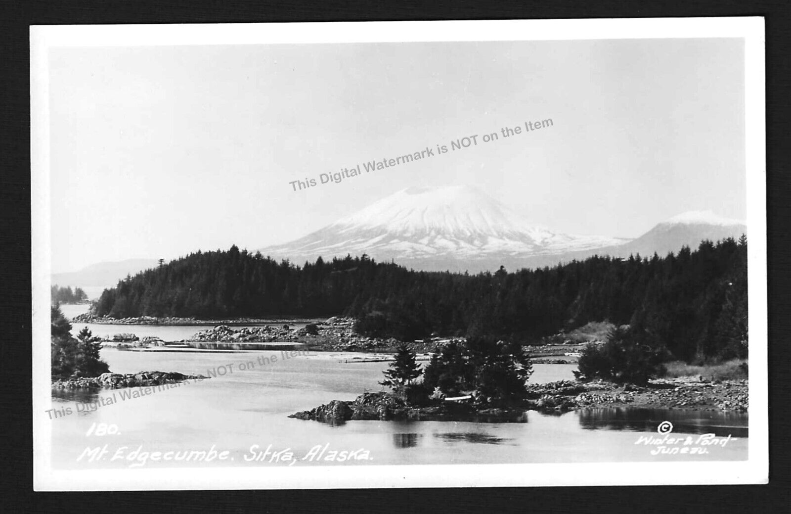 Vintage RPPC Mt. Edgecombe View Water Sitka Alaska Winter & Pond #180 AZO