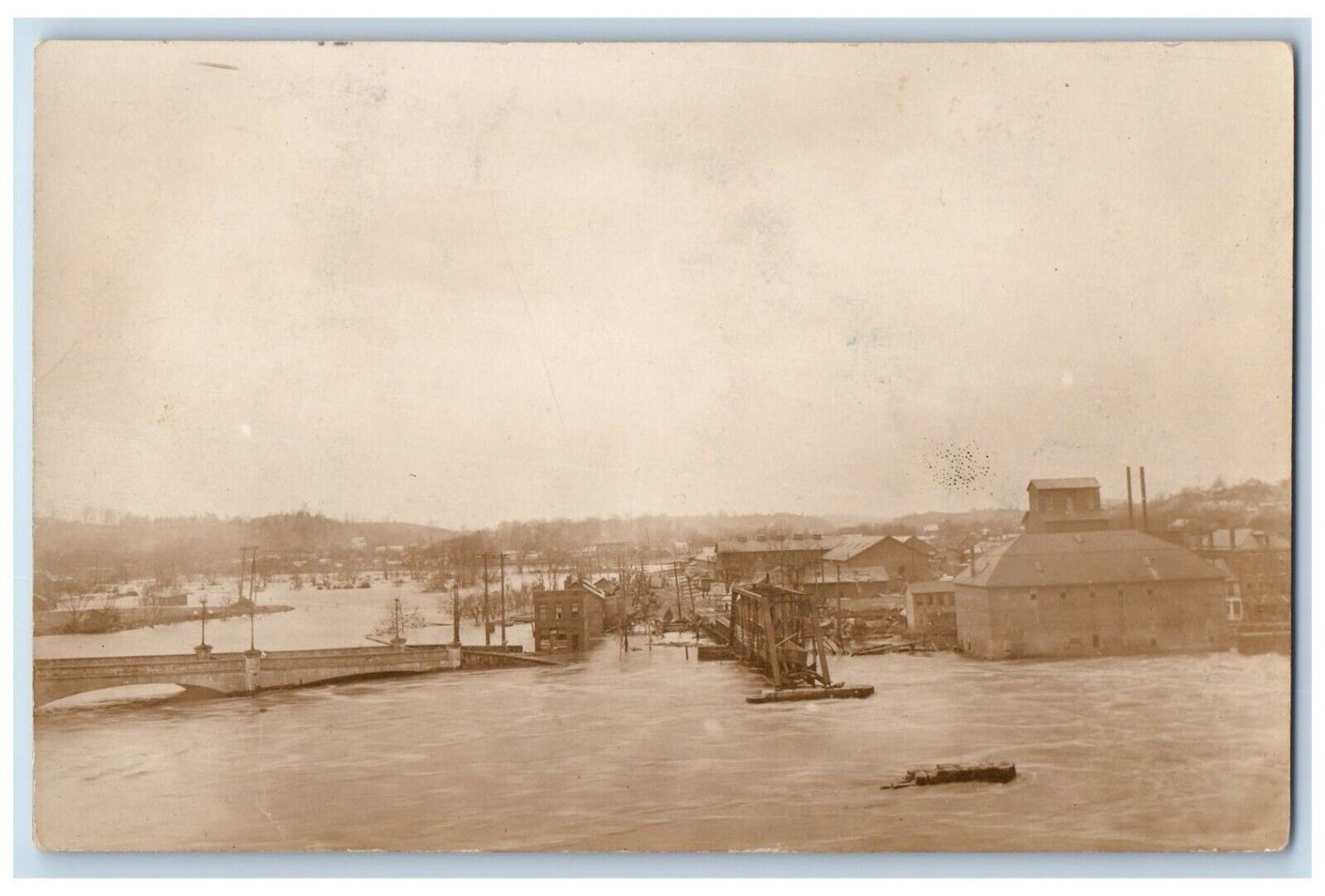c1910's Bird's Eye View Flood Disaster Bridge Hamilton OH RPPC Photo Postcard