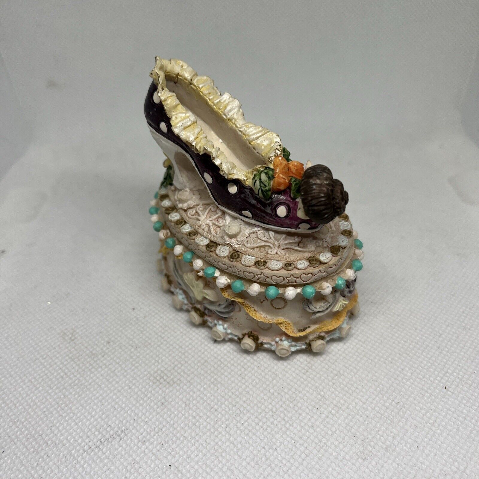 Hand Painted Jewelry/ Trinket Box With Lid Victorian Style Shoe Design