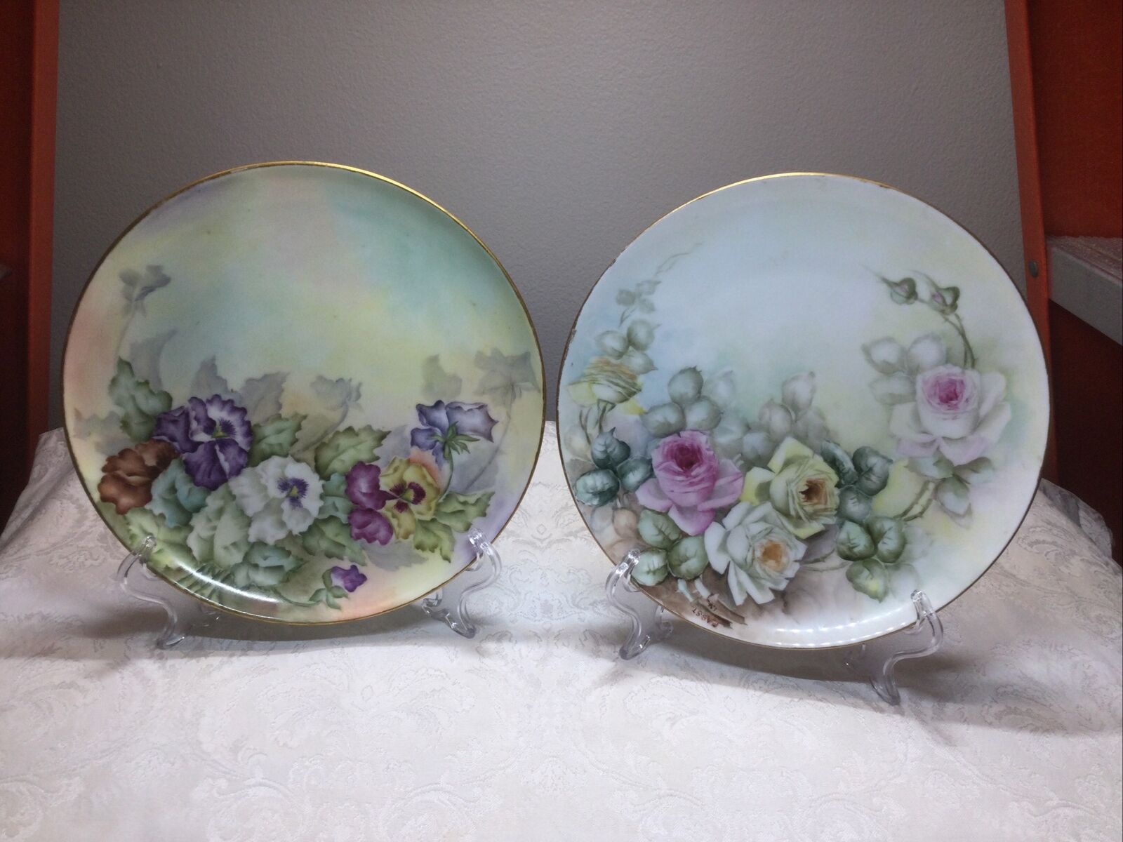 Antique BMoeM Limoges France + MZ Austria Hand Painted Floral Cabinet Plate Set