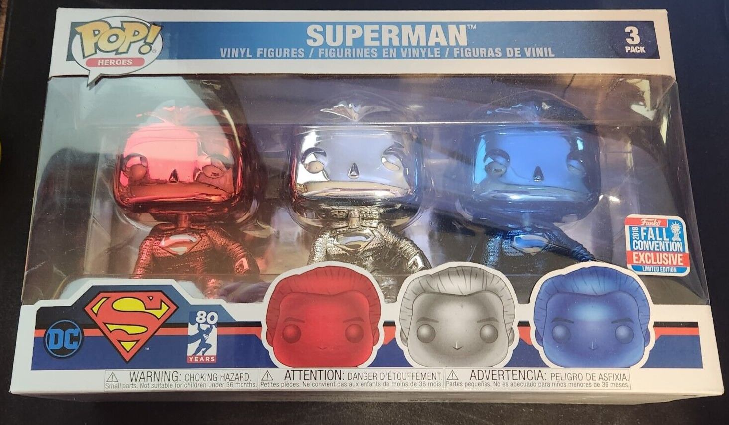 Funko Pop Heroes Superman 80 Years 3-Pack 2018 Fall Convention Exclusive Chrome