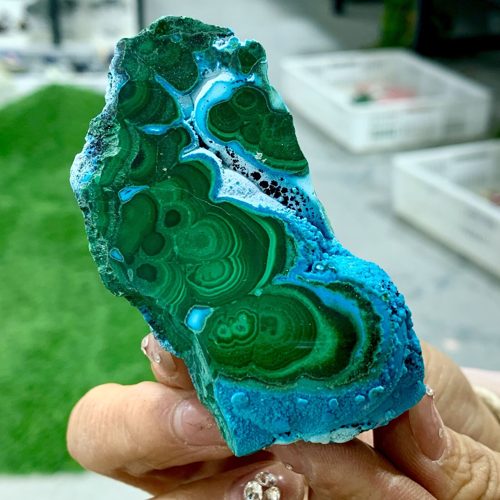 155g Natural chrysocolla/Malachite transparent cluster rough mineral sample