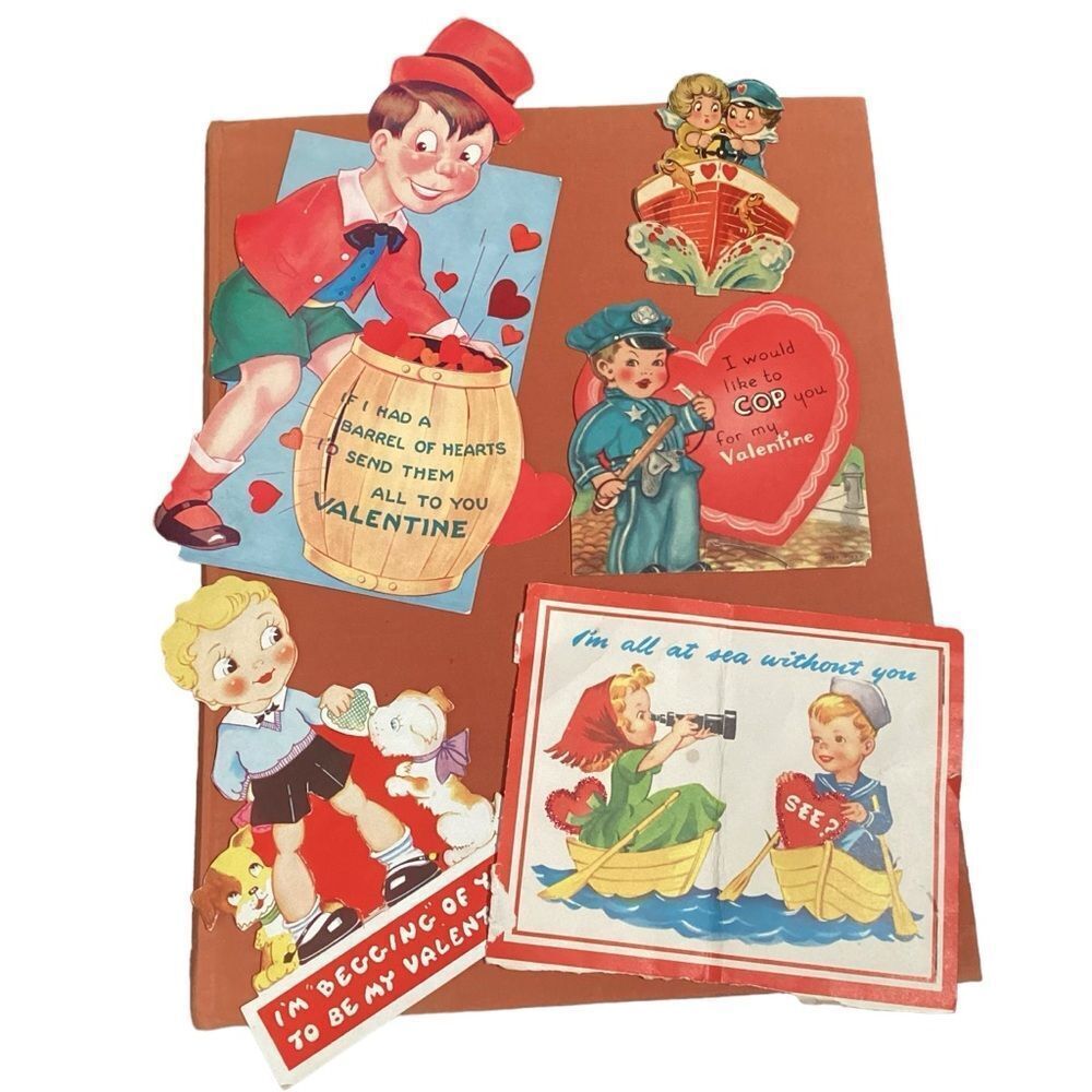 Vintage Valentine Day Cards Lot of 5 Love Hearts from the 1940\'s