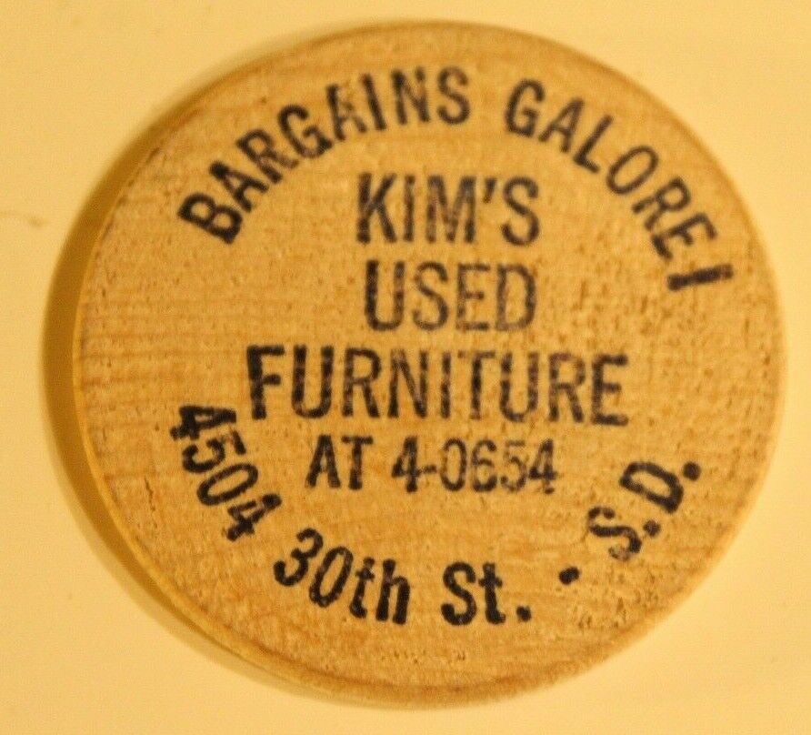 Vintage Kim's Used Furniture Wooden Nickel South Dakota