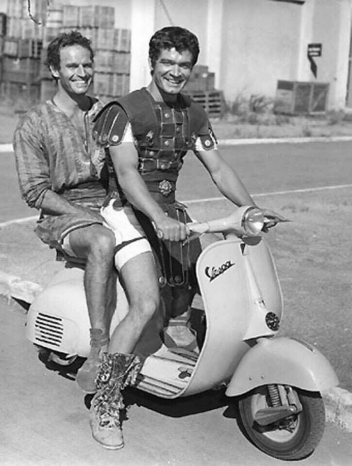 Charlton Heston & Stephen Boyd on scooter on set of Ben Hur Picture Photo 11x17