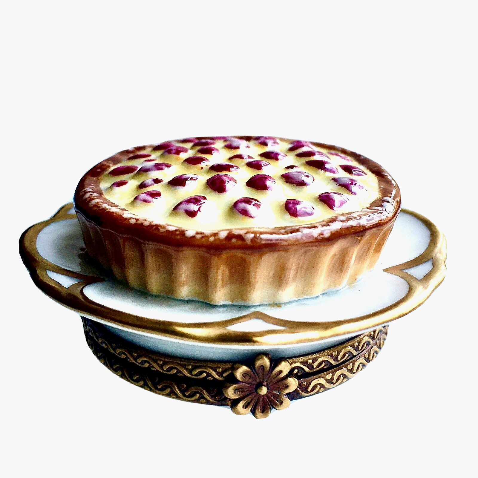 Authentic French Limoges Porcelain Trinket Box Strawberry Pie on a Platter NEW