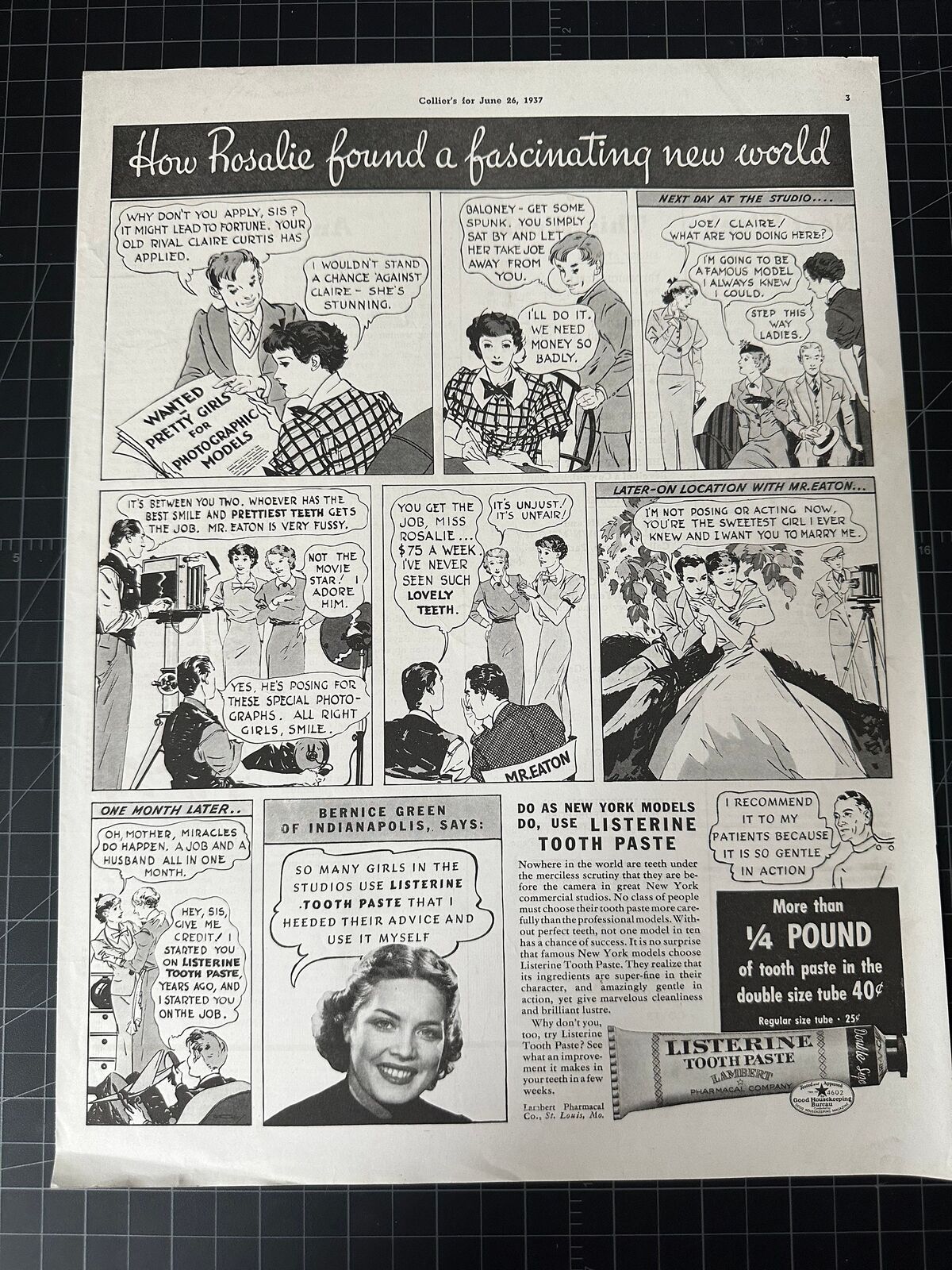 Vintage 1937 Listerine Toothpaste Print Ad