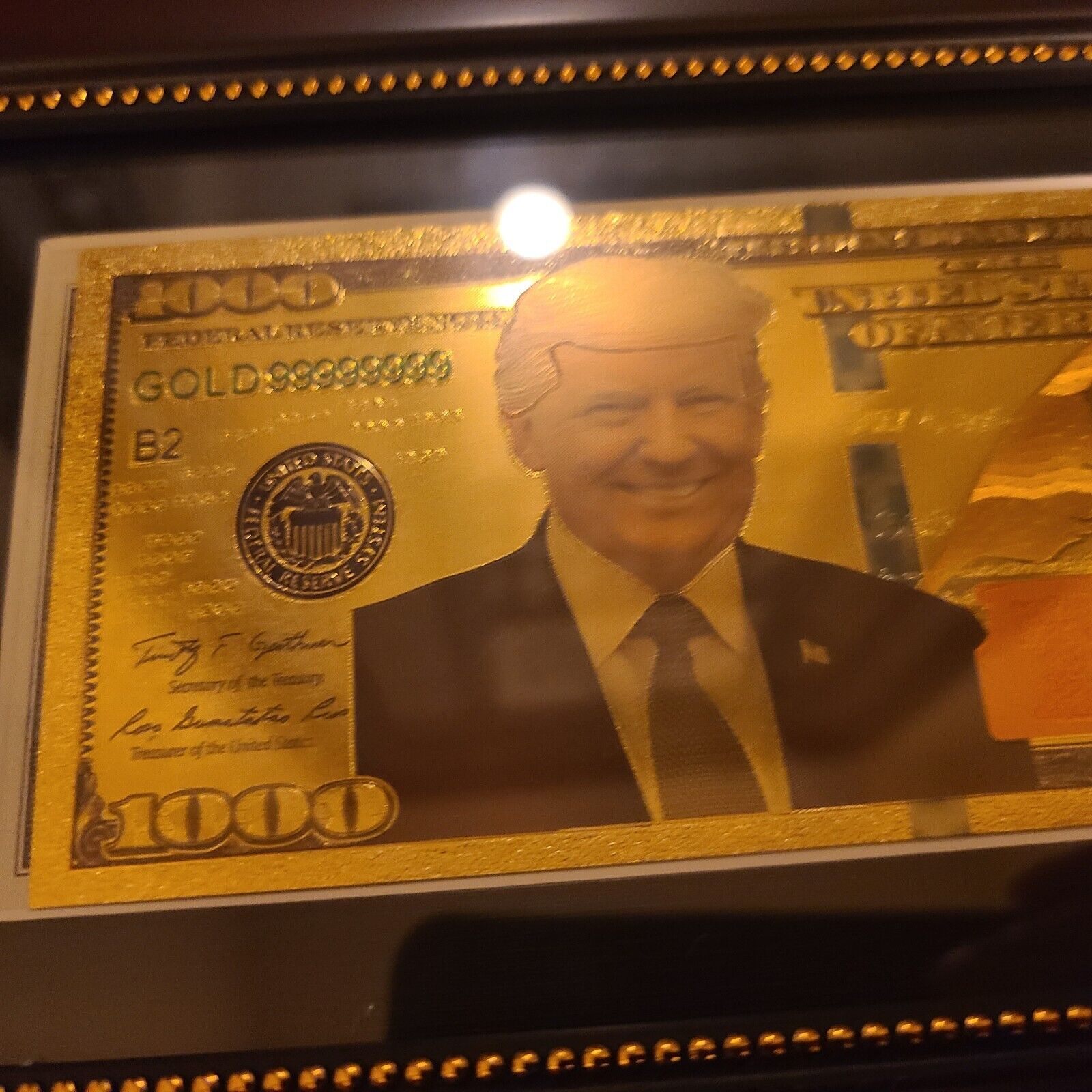 100% Unique Framed 24k Gold Donald Trump Bill MAGA