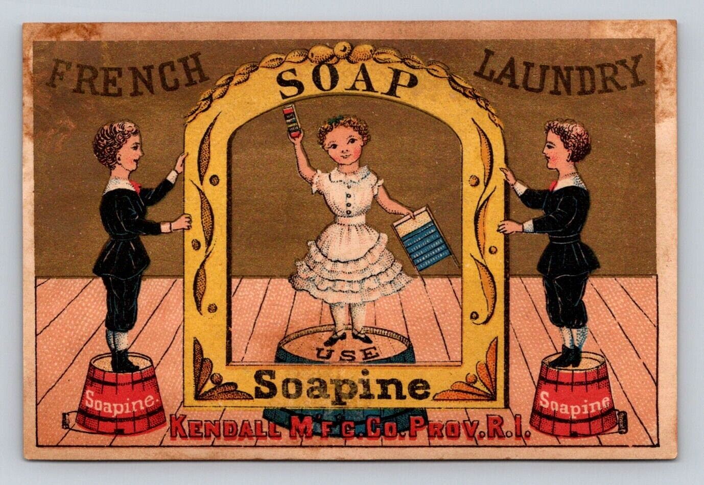French Laundry Soap Soapine Girl Washboard Boys P463