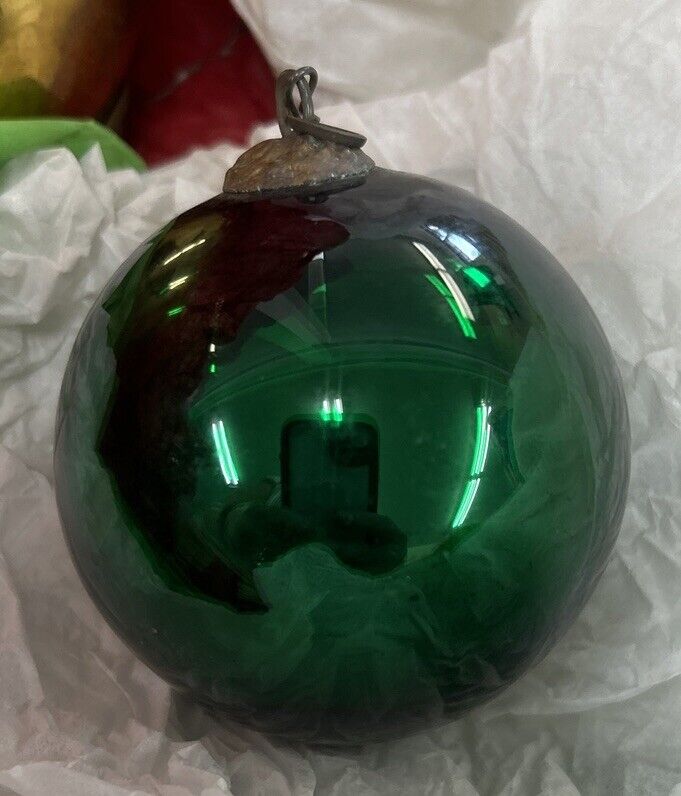 Kugel German Antique Vtg Blown Glass Emerald Green 84g 3.5\