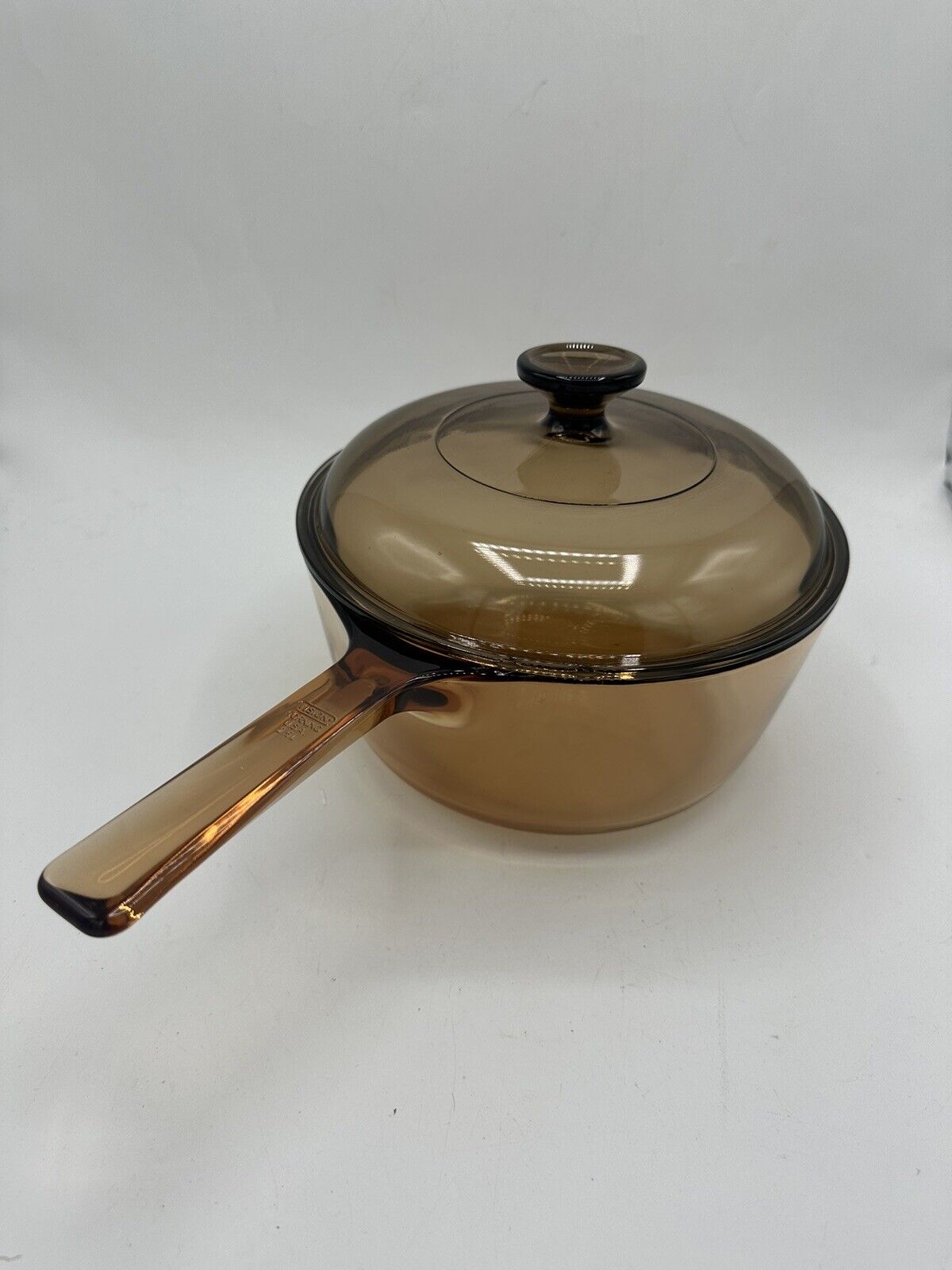 Vintage Pyrex Cookware Corning Vision 2.5L Amber Sauce Pan & Lid USA Glass
