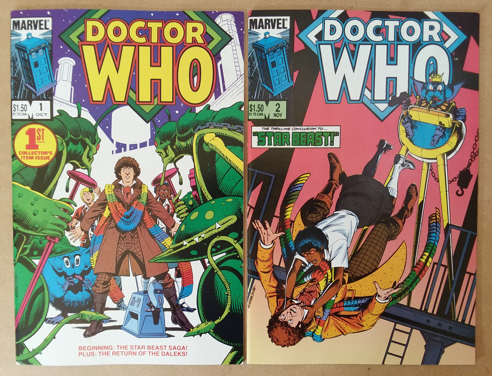 Doctor Who #1, #2 (1984, Marvel) VF/NM Gibbons Tardis Lot of 2