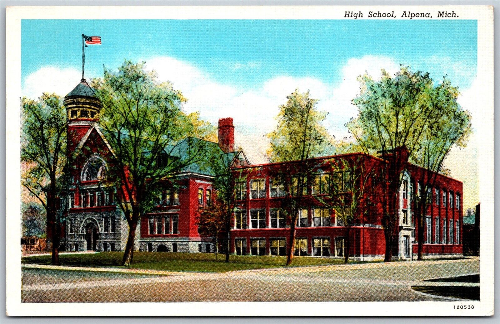 Vtg Alpena Michigan MI High School 1930s View Postcard