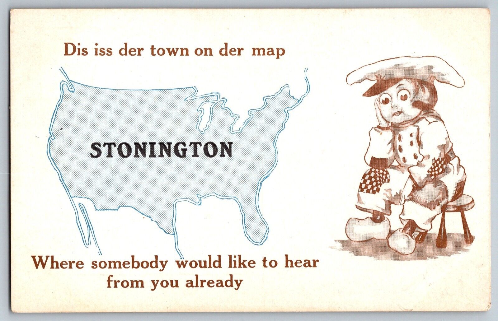 Stonington, CT - Dis Iss Der Town on Der Map - Map Dutch - Vintage Postcard
