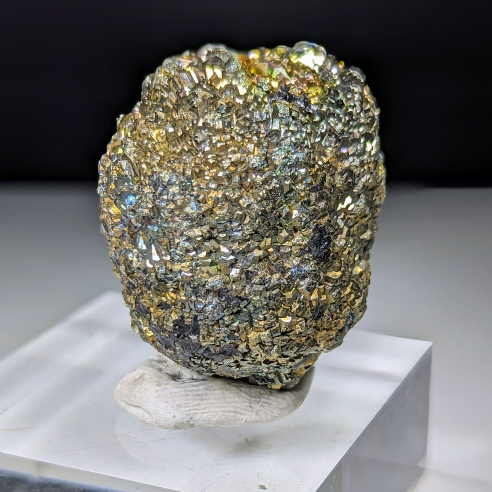 Natural Aesthetic Irredecent Golden Marcasite Var Pyrite Crystal With Rainbow