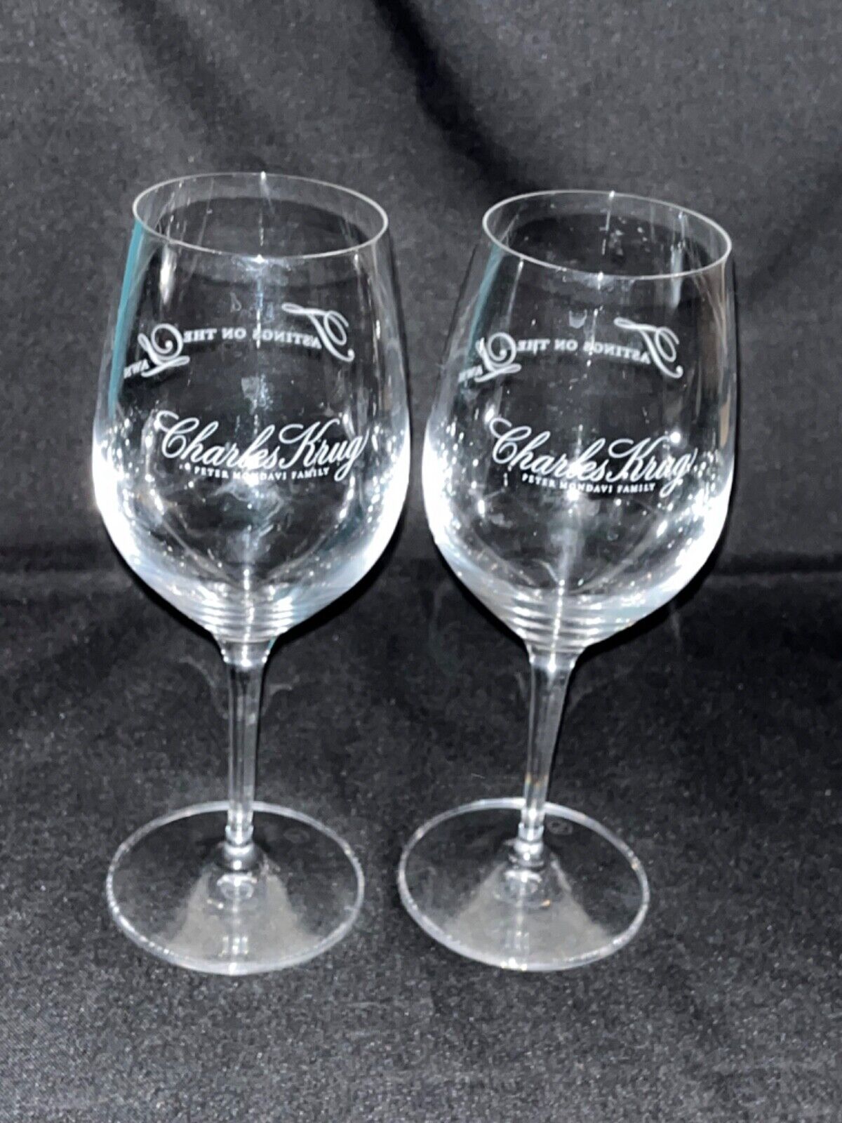 2 Charles Krug Peter Mondavi Family Napa Valley CA Wine Glasses Tastings on Lawn