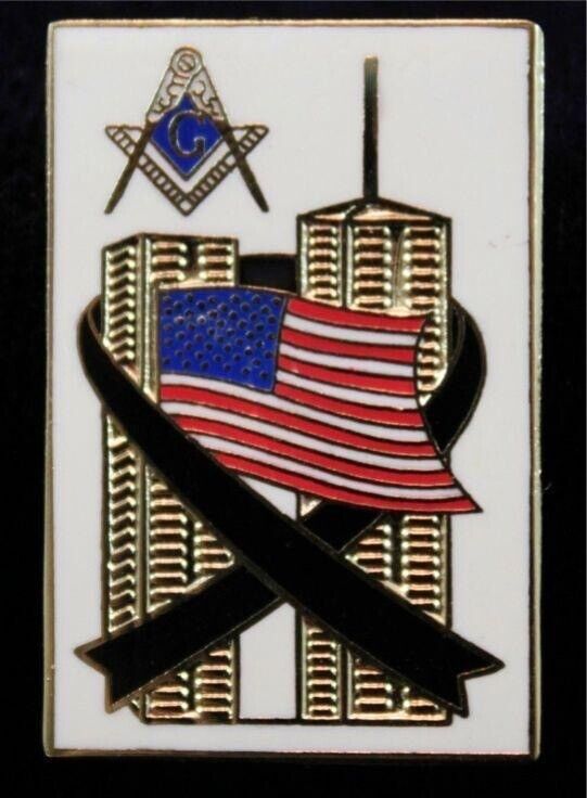 Masonic Blue Lodge Square & Compasses United States American Flag 9-11 Lapel Pin