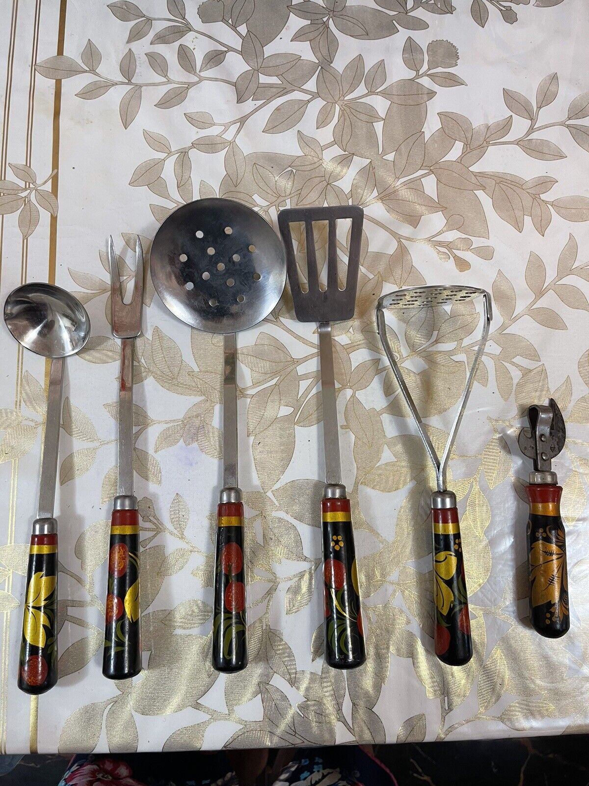 Vintage Soviet Kitchen Wall Utensil Hand Painted Khokhloma USSR 70s Russian Rare