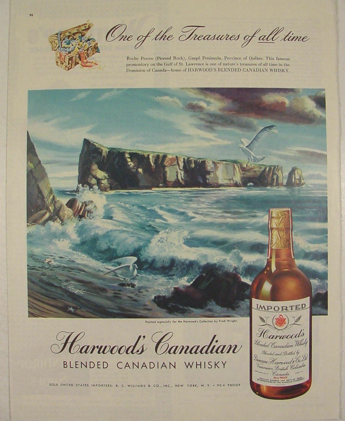 1947 HARWOOD\'S Canadian Whisky Ad ROCHE PERCEE Quebec Canada by Fred WRIGHT
