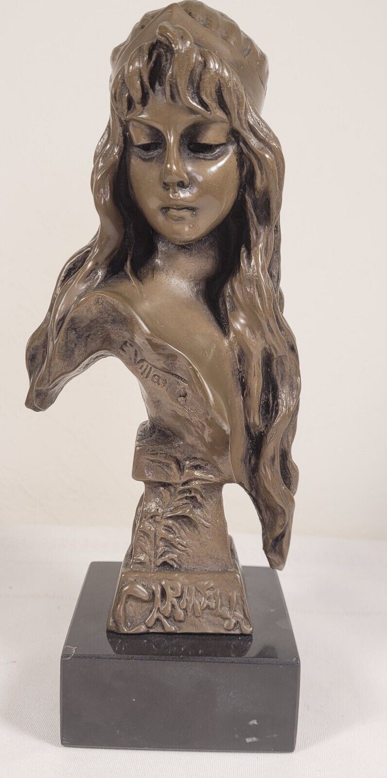 Art Nouveau “Carmela” Spelter Bronze Sculpture Bust Signed Emmanuel Villanis 