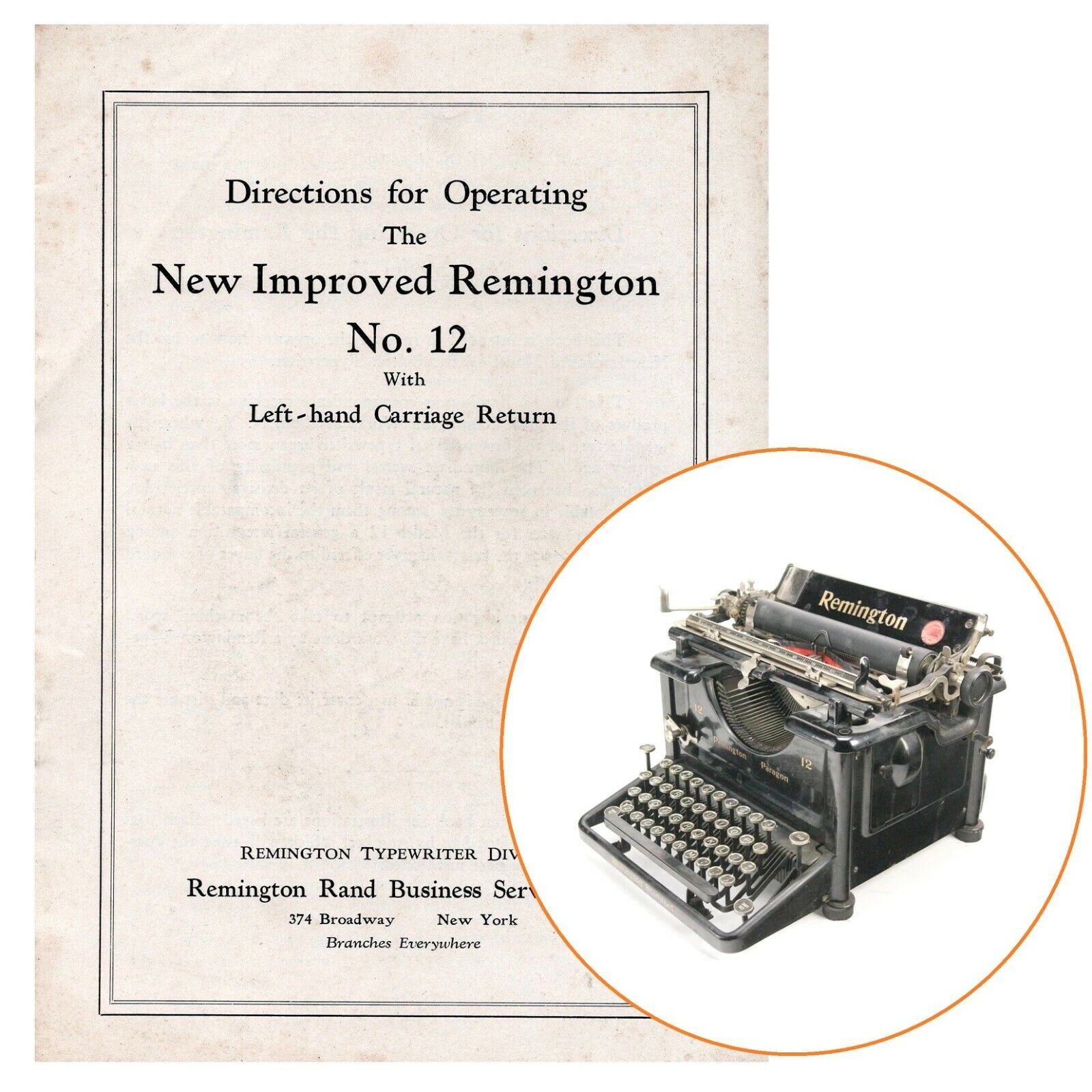 Remington No.12 Typewriter Instruction Manual User Repro Paragon Standard Left